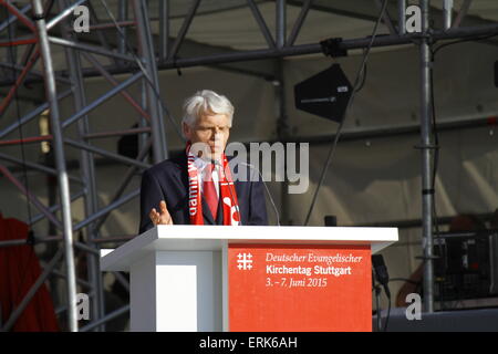 Stuttgart, Germany. 03rd June, 2015. The President of the German Protestant Church Congress and chairman of the board of pharmaceutical company Boehringer Ingelheim, Andreas Barner, addresses the opening service. Tens of thousands of people attended the opening services of the 35th German Protestant Church Congress (Evangelischer Kirchentag). The Congress is held from 3-7 June in Stuttgart and more than 100,000 visitors are expected to attend. © Michael Debets/Pacific Press/Alamy Live News Stock Photo