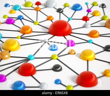 Network with colorful connected dots. Stock Photo