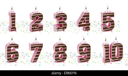 Cake numbers from one to ten. Stock Photo
