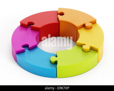 Jigsaw puzzle pieces attached to each other forming a circle. Stock Photo