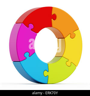 Jigsaw puzzle pieces attached to each other forming a circle. Stock Photo