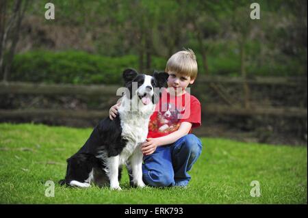 boy with Border Collie Stock Photo