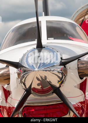 polished propeller of an executive aircraft,at Aerexpo 2015 aviation event,at Sywell airfield,Northamptonshire, Britain Stock Photo