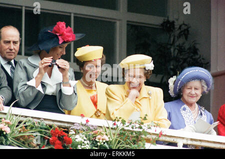 Queen Elizabeth II, Derby Day, Epsom Downs Racecourse, Wednesday 1st June 1988. Stock Photo