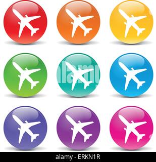 Vector illustration of airplane set icons on white background Stock Vector