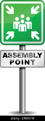 Vector illustration of assembly point roadsign on white background Stock Vector