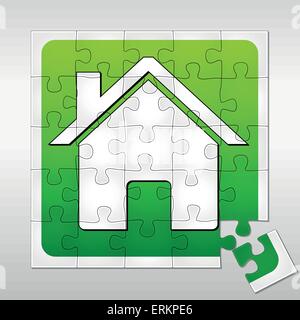 Vector illustration of green house concept on a puzzle Stock Vector