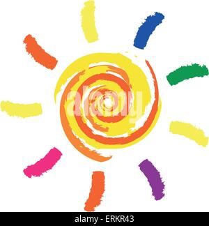 Vector illustration of drawing sun on white background Stock Vector