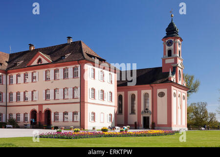 Deutschordensschloss Castle and church, Mainau Island, in spring, Lake Constance, Baden-Wurttemberg, Germany, Europe Stock Photo