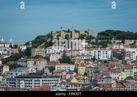 view across Lisbon to the Castelo de Sao Jorge, Stock Photo