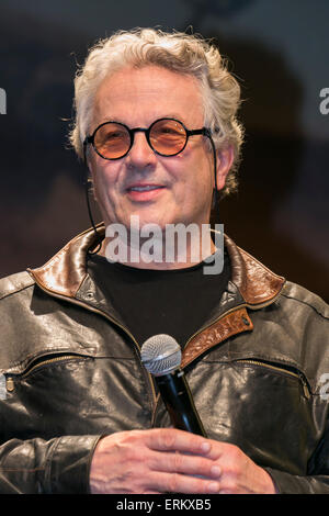 Australian film director George Miller speaks during the Japan premiere for the film ''Mad Max: Fury Road'' in Tokyo Dome City Hall on June 4, 2015. The post-apocalyptic action movie directed, produced and co-written by George Miller is the fourth title of the Mad Max franchise filmed after 30 years since the last movie Mad Max Beyond Thunderdome in 1985. The British actor Tom Hardy as Mad Max Rockatansky replaced the actor Mel Gibson in the title role. The movie will be released on June 20th in Japan. © Rodrigo Reyes Marin/AFLO/Alamy Live News Stock Photo