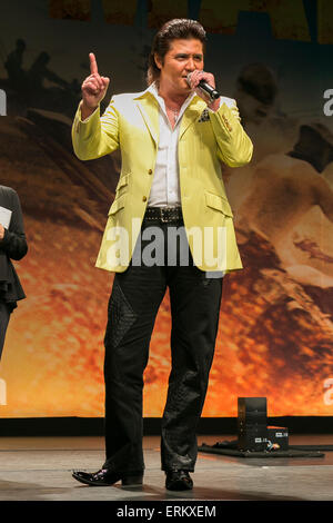 Actor Riki Takeuchi speaks during the Japan premiere for the film ''Mad Max: Fury Road'' in Tokyo Dome City Hall on June 4, 2015. The post-apocalyptic action movie directed, produced and co-written by George Miller is the fourth title of the Mad Max franchise filmed after 30 years since the last movie Mad Max Beyond Thunderdome in 1985. The British actor Tom Hardy as Mad Max Rockatansky replaced the actor Mel Gibson in the title role. The movie will be released on June 20th in Japan. © Rodrigo Reyes Marin/AFLO/Alamy Live News Stock Photo
