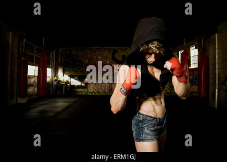 Eliza James working out at her boxing gym in Salt Lake City, Utah Stock Photo