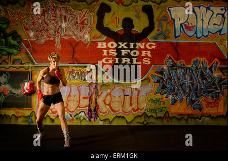 Eliza James working out at her boxing gym in Salt Lake City, Utah Stock Photo