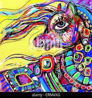 original abstract digital drawing of colored head horse Stock Vector