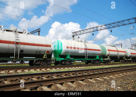 Set of tanks with oil and fuel transport by rail Stock Photo