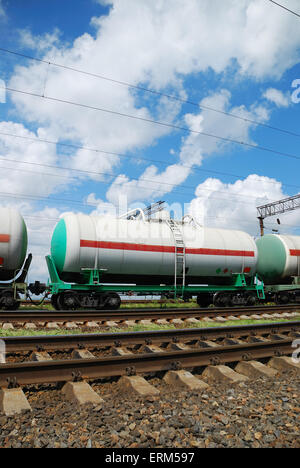 Set of tanks with oil and fuel transport by rail Stock Photo