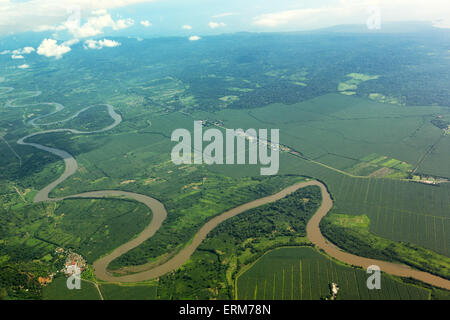 Meandering river viewed from the airplane in Costa Rica Stock Photo