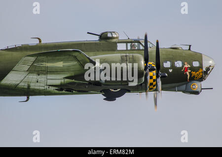 Sally B is the name of an airworthy 1945 built Boeing B-17 Flying Fortress & is the only airworthy B-17 left flying in Europe. Memphis Belle artwork Stock Photo