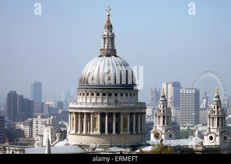 A view of the London skyline, including St Paul's cathedral and the London Eye, taken from the City of London Stock Photo