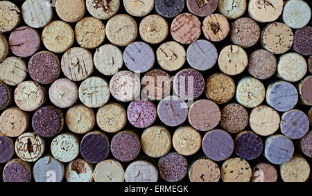Pattern of different used wine corks background. Stock Photo