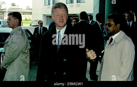 Ann Arbor, Michigan Oct. 1992 Presidential candidate Governor William Clinton  walking out of the Hotel in Ann Arbor, Michigan before going to the debate at the University of Michigan. Stock Photo