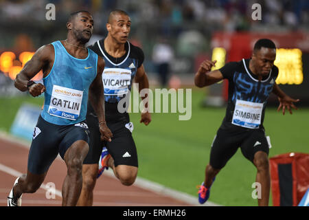 Rome, Italy. 04th June, 2015. IAAF Diamond League Rome Golden Gala. Justin Gatlin (USA) wins the mens 100m Credit:  Action Plus Sports/Alamy Live News Stock Photo