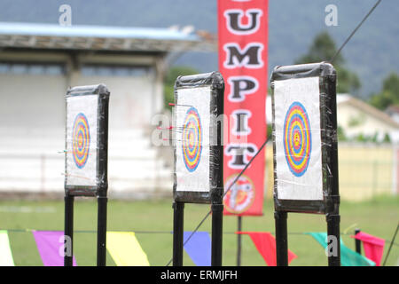 Singkawang, Indonesia. 31st May, 2015. Participants were competing in the race Sumpit (blow gun), during the Gawai Dayak Naik Dango. Sumpit is a traditional weapon Dayak in Kalimantan. © Febrianus M.M Paskalis/Pacific Press/Alamy Live News