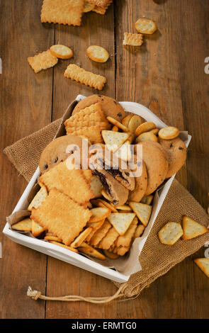 Different cookies in a white box. Top view Stock Photo