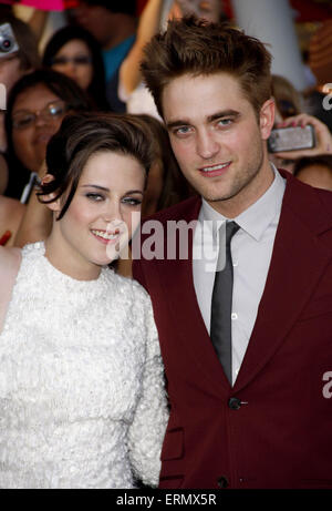 Kristen Stewart and Robert Pattinson at the Los Angeles premiere of 'The Twilight Saga: Eclipse' held at the Nokia Theatre L.A. Live in Los Angeles on June 24, 2010. Stock Photo