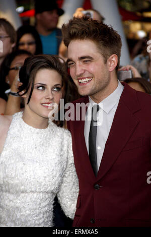 Kristen Stewart and Robert Pattinson at the Los Angeles premiere of 'The Twilight Saga: Eclipse' held at the Nokia Theatre L.A. Live in Los Angeles on June 24, 2010. Stock Photo