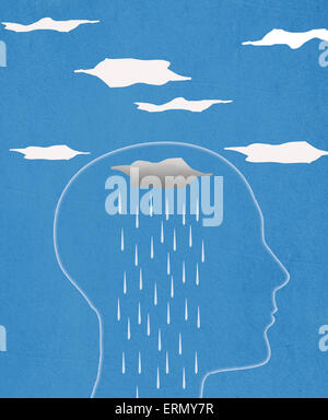 head silhouette  and rain  digital illustration Stock Photo