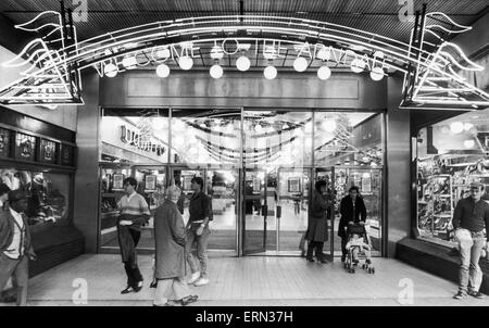 The Market Street entrance to the Arndale Centre, Manchester  with its new neon sign. 21st November 1984 Stock Photo