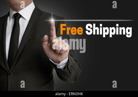 Freeshipping touchscreen is operated by businessman Stock Photo