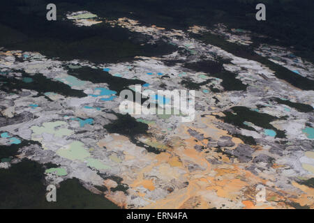 Sights illegal mining activities in the edge of Kapuas River, seen in commercial aircraft flight routes Sintang - Pontianak, West Kalimantan. Kapuas River is the longest river in Indonesia, which is the lifeblood of communities along the river flow. (Photo by Yohanes Kurnia Irawan / Pacific Press) Stock Photo