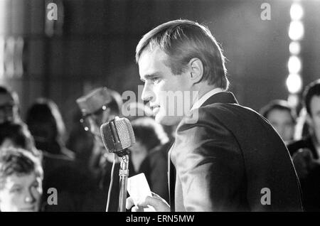 David McCallum, actor who plays the role of secret agent Illya Kuryakin in NBC show The Man from U.N.C.L.E., attending news press conference at the Empire Cinema, Leicester Square, London, 17th March 1966. UK Promotion Tour. Stock Photo