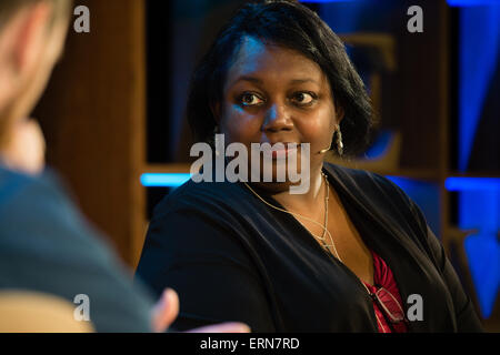 MALORIE BLACKMAN, writer of 'Young Adult' fiction , Hay Literature Festival 2015 Malorie Blackman, OBE, is a British writer who holds the position of Children's Laureate from 2013 to 2015. She primarily writes literature and television drama for children and young adults Stock Photo