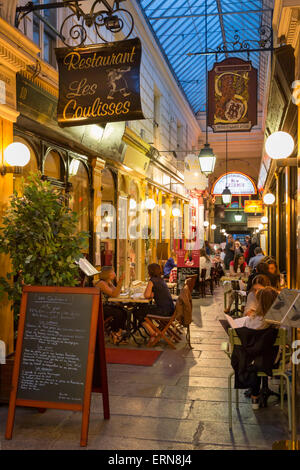 Evening at Passage des Panoramas - b 1800, the oldest of the covered passages of Paris, France Stock Photo
