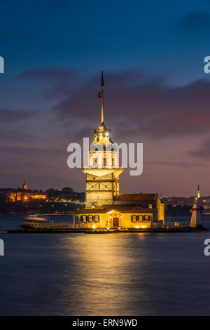 Picturesque night view over Maiden's Tower or Kiz Kulesi, Uskudar, Istanbul, Turkey Stock Photo