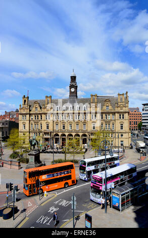 city square leeds, yorkshire united kingdom, with statue to Edward Prince of Wales, the black prince, who fought at Crecy Stock Photo