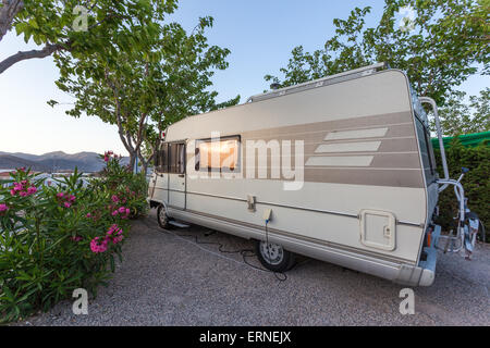 Mobile home on a camping site in Spain Stock Photo