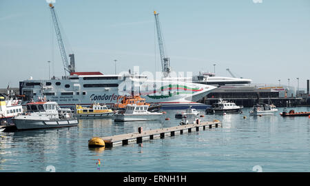 Condor ferries operating from St Peter port Guernsey Stock Photo