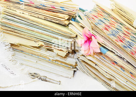 Letters from the Past. Stacks of old letters. Stock Photo