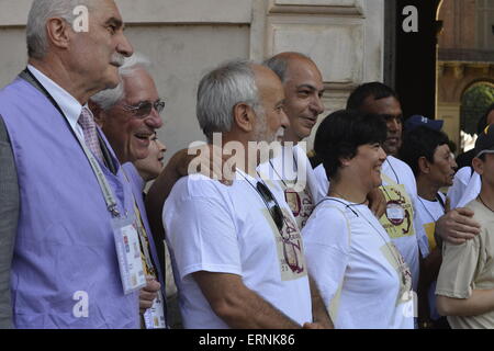 Turin, Italy. 04th June, 2015. Special pilgrims went to the Holy Shroud; they are the sick and needy of the parish Santa Lucia in Rome, visiting the Holy Sindone 2015. Pope Francesco decided to finance the initiative. © Giancarlo Carrisi/Pacific Press/Alamy Live News Stock Photo