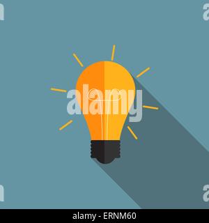 Idea Bulb Flat Icon with Long Shadow, Vector Illustration Stock Vector