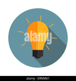 Idea Bulb Flat Icon with Long Shadow, Vector Illustration Stock Vector