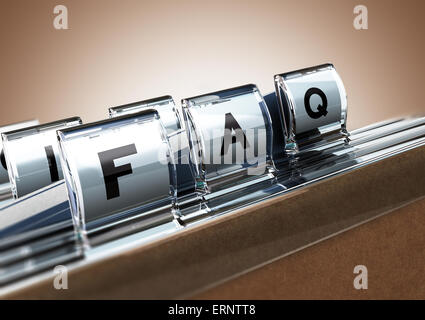 File tab with focus on FAQ, beige background. Image concept for illustration of Frequently Asked Questions Stock Photo