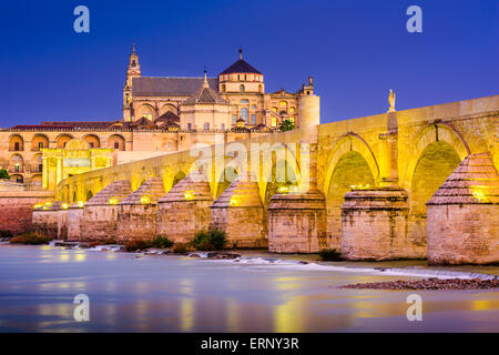 Cordoba, Spain old town skyline at the Mosque-Cathedral and Guadalquivir River. Stock Photo