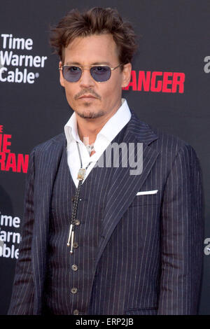 Johnny Depp at the World premiere of 'The Lone Ranger' held at the Disney California Adventure Park in Anaheim on June 22, 2013 Stock Photo