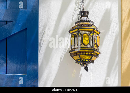 arabic lantern on a whitewashed wall Stock Photo